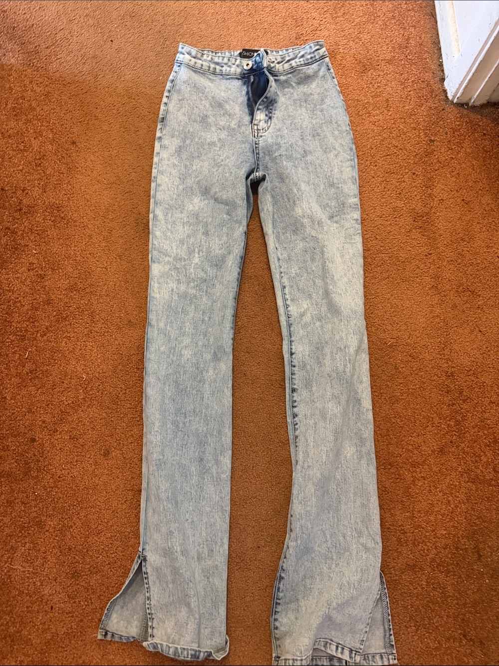 Fashion Nova Light Blue Flare Jeans with Hem Slits
